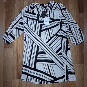 Alfani Monochrome Striped Silk Blouse Size 10